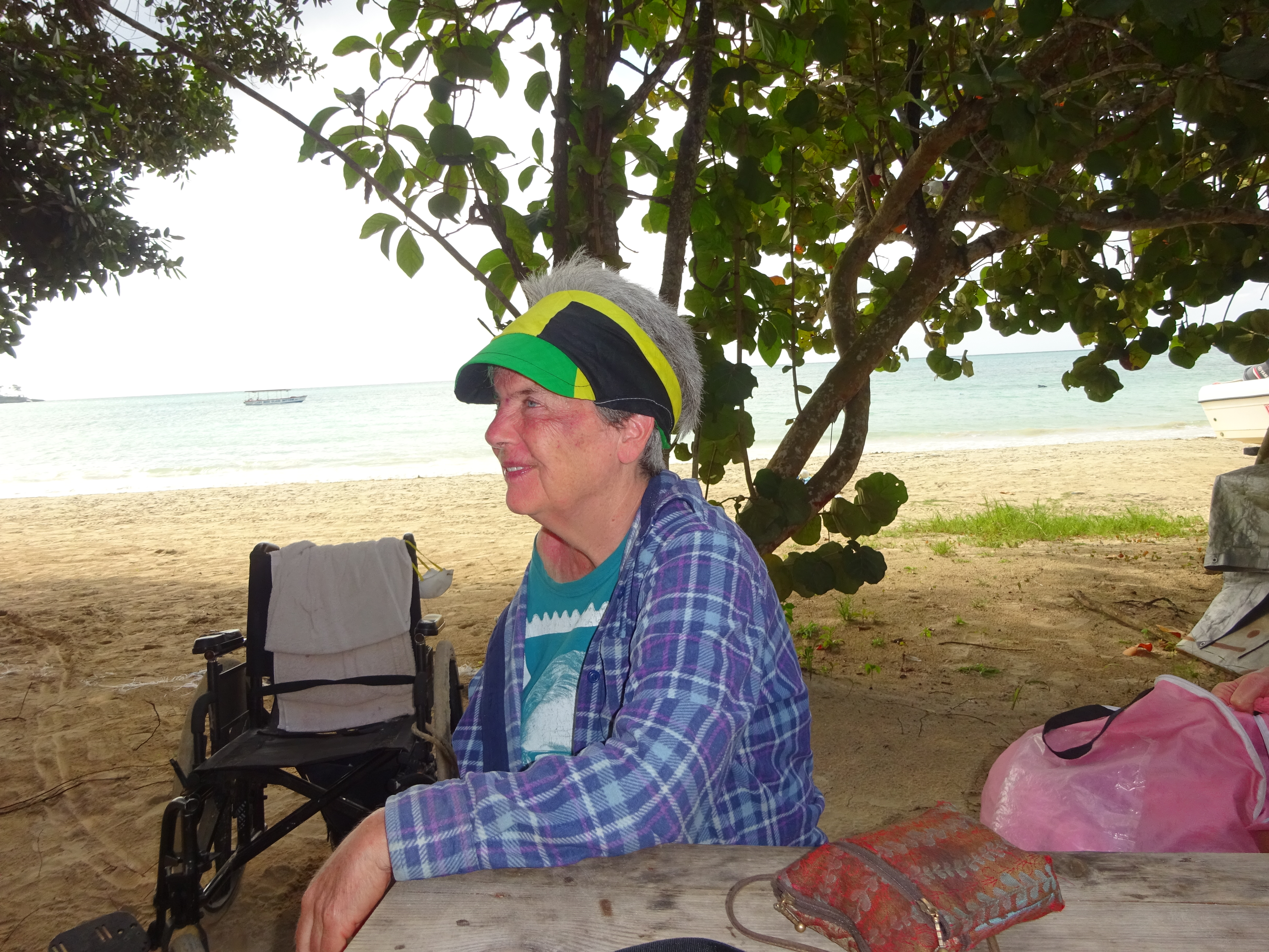 Ann Stark on beach in Jamaica